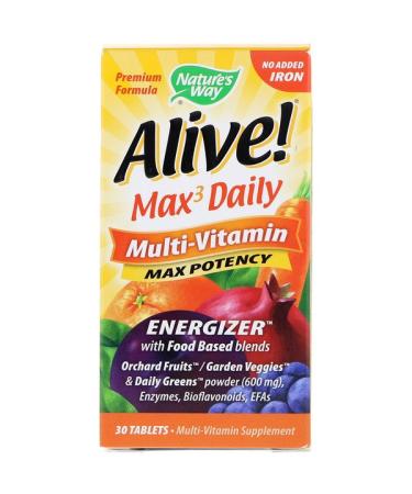 Nature's Way Alive! Max3 Daily Multi-Vitamin No Added Iron 30 Tablets
