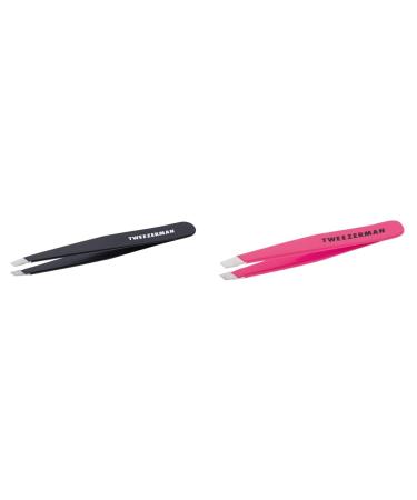 Tweezerman Midnight Sky sloping tweezers made of stainless steel & tweezers Mini version with hand -ranked pounded tip for eyebrow plucking neon pink midnight sky + pretty in pink