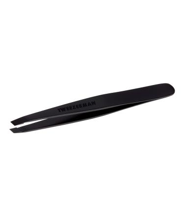 TWEEZERMAN Stainless Steel Tweezers with Hand-Filed Beveled Tip for Hair Plucking Matte Black Full Black