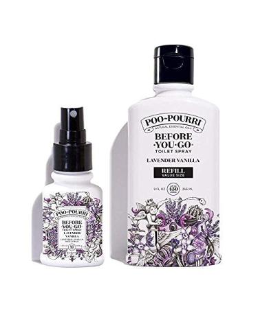 Poo-Pourri Lavender Vanilla 9-Ounce Refill Bottle and 1.4-Ounce Refillable Bottle Lavender Vanilla