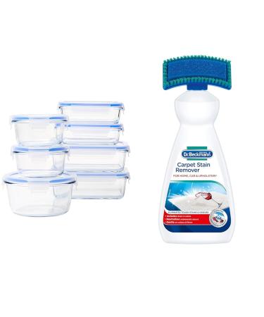 Amazon Basics Airtight Glass Food Storage Container Set with BPA-Free & Locking Plastic Lids & Dr. Beckmann Carpet Stain Remover | Removes New and Dried-in Stains | Includes Applicator Brush 7 + Carpet Stain Remover 650ml