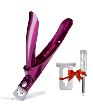 Elegant Violet Red Premium Adjustable Stainless Steel Artificial Acrylic Fake False Nail Tip Clipper Cutter Trimmer Manicure Pedicure Sharp Blade Clip Tool For Salon Home Nail Art Beauty Design DIY