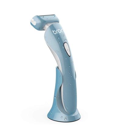 Brori Electric Lady Shaver - Womens Razor Bikini Trimmer for Women Legs Underarms Pubic Hair Wet and Dry Rechargeable Waterproof Cordless with LED Light Blue
