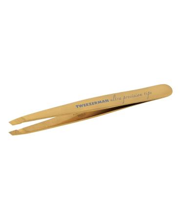 TWEEZERMAN Eyebrow Tweezers Slanted Tip Stainless Steel Gold