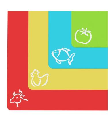 Extra Thick Flexible Plastic Cutting Board Mats With Food Icons & "EZ-Grip" Waffle Back, (Set of 4) - Chopping Board Set - Textured Waffle Grip Bottom Prevents Slipping On Most Counter Tops Large Vibrant