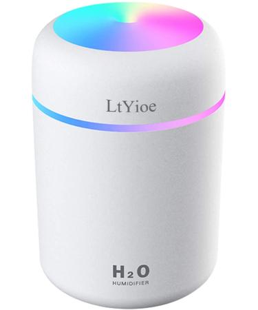 LtYioe Humidifier Portable Mini Humidifiers for Bedroom Personal Desktop Air Humidifier with Colorful Cycling Light 2 Mist Modes and Auto Shut-Off Super Quite for Office Home Car(White)