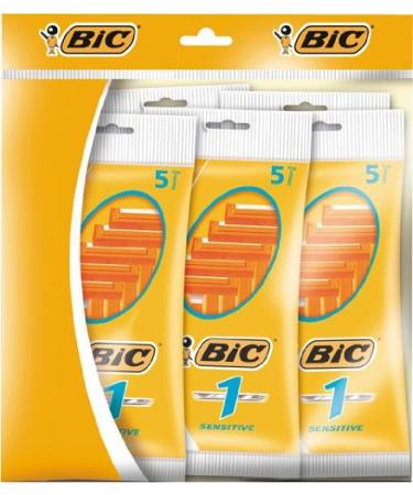BiC 1 Sensitive Mens Single Blade Disposable Shaver 5 Packs of 5 Orange 5 Count (Pack of 5)