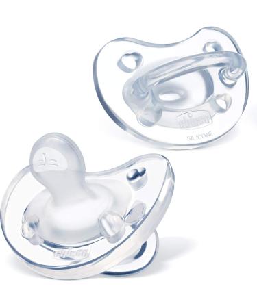Chicco PhysioForma 100% Soft Silicone One Piece Pacifier for Babies 0-6m Clear Orthodontic Nipple BPA-Free 2-count in Sterilizing Case 0 - 6 months Clear Two Pack