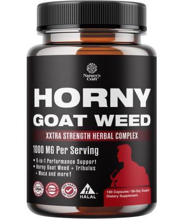 Horny Goat Weed Male Enhancing Supplement - Extra Strength HornyGoatWeed for Men with Black Maca Root Powder, Tongkat Ali, Saw Palmetto & Panax Ginseng Supplement - Energy & Stamina Caps - 180CT