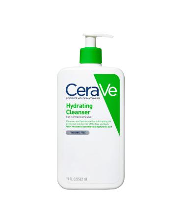 CeraVe Hydrating Cleanser for Normal to Dry Skin 562ml with Hyaluronic Acid and 3 Essential Ceramides 562.00 ml (Pack of 1)