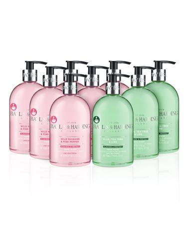 Baylis & Harding Anti-Bacterial Hand Wash Bundle: 6 x 500 ml Rhubarb & Pink Pepper & 3 x 500 ml Aloe Tea Tree & Lime (9 bottles) - Vegan Friendly Hand Wash Bundle 2