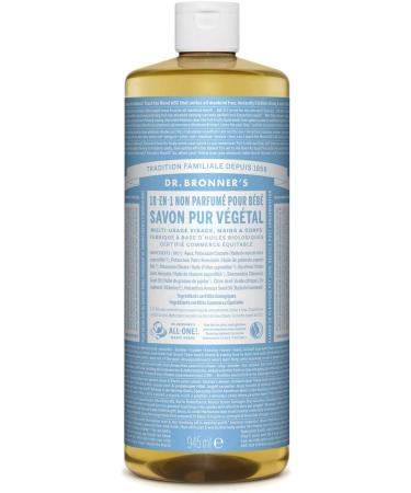 Dr.Bronner's 18-in-1 natural soap |Organic liquid soap |Baby mild without fragrance |Shower gel hand soap shampoo and much more |With organic oils |Fair trade |945 ml unparked 945 ml (1 Pack)
