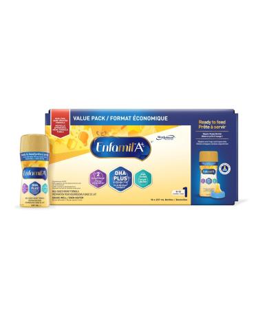 Enfamil A+ Baby Formula Ready to Feed Bottles DHA (a type of Omega-3 fat) to help support brain development Age 0-12 months 237ml x 18 count (Packaging May Vary)