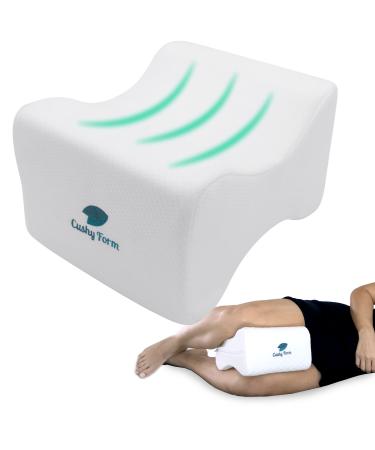 Cushy Form Knee Pillow for Side Sleepers - Standard Orthopedic Wedge Leg Pillow for Sleeping and Hip & Lower Back Pain - Contour Memory Foam Cushion for Pregnancy, Washable Cover & Travel Bag, White