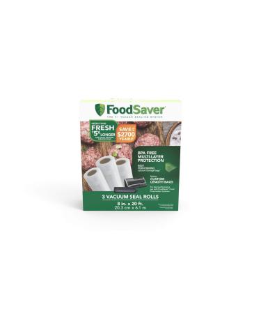 FoodSaver Vacuum Sealer Bags, Rolls for Custom Fit Airtight Food Storage and Sous Vide, 8" x 20' (Pack of 3) 8" Rolls 3-Pack Seal Roll