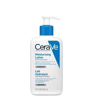 CeraVe Moisturising Lotion with hyaluronic acid and 3 essential ceramides Daily Face & Body Moisturiser for Dry to Very Dry Skin (Packaging may vary) 236 ml (Pack of 1)
