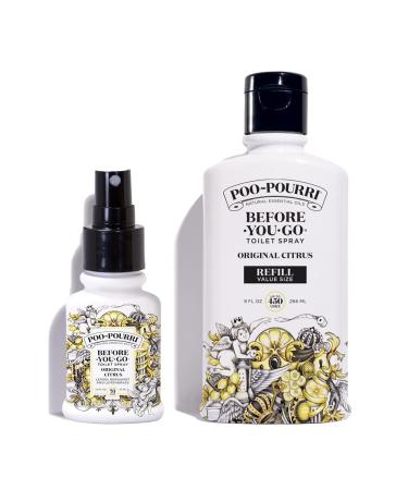 Poo-Pourri Original Citrus 9-Ounce Refill Bottle and 1.4-Ounce Refillable Bottle Original Citrus