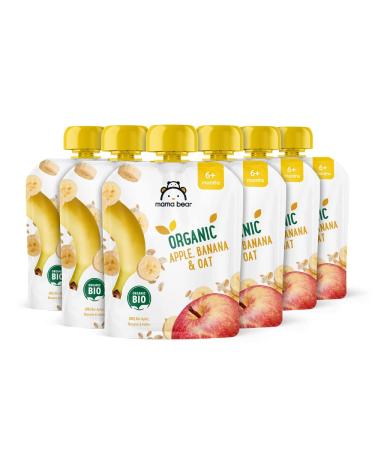 Amazon Brand - Mama Bear Apple Banana & Oat Pur e Vegetarian 90g (Pack of 6)