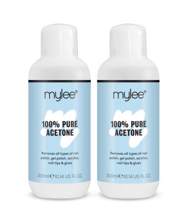 Mylee 100% Pure Acetone Gel Nail Polish Remover for UV/LED Gel Soak Off Removes All Types of Nail Polish Gel Polish Acrylic Gels Nail Tip & Glue (2x 300ml) 300 ml (Pack of 2)