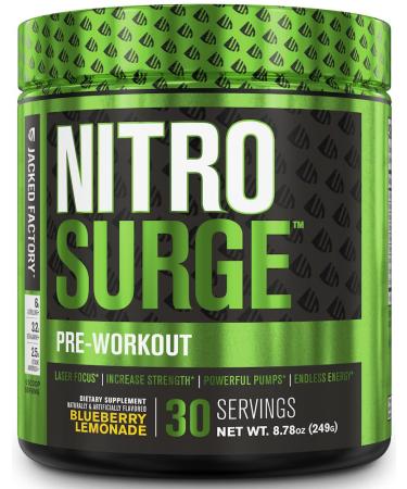NITROSURGE Pre Workout Supplement - Endless Energy  Instant Strength Gains  Clear Focus  Intense Pumps - Nitric Oxide Booster & Powerful Preworkout Energy Powder - 30 Servings  Blueberry Lemonade Blueberry Lemonade 30 Se...