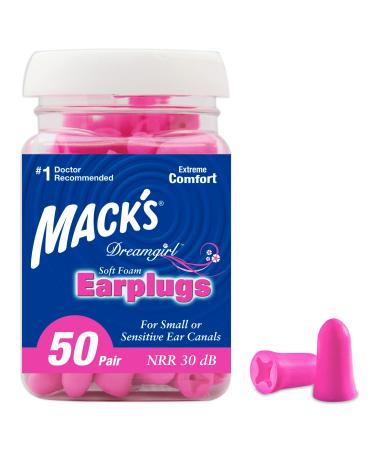Mack's Dreamgirl Soft Foam Earplugs, 50 Pair, Pink - Small Ear Plugs for Sleeping, Snoring, Studying, Loud Events, Traveling & Concerts 50 Pair (Pack of 1)