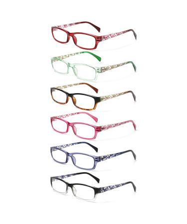 Kerecsen Computer Reading Glasses for Women Blue Light Blocking Glasses for Reading Fashion Pattern Print Eyeglasses for Womens(Mix Color -7 6.00) Mix Color -7 6.0 x