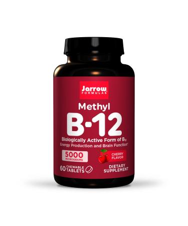 Jarrow Formulas Methyl B-12 5000 mcg - 60 Chewable Tablets Cherry - Bioactive Vitamin B12 - Supports Energy Production Brain Health & Metabolism - Gluten Free -Pink 60 Servings