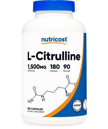 Nutricost L-Citrulline 750mg, 180 Capsules - 1500mg Per Serv, Gluten Free 180 Count (Pack of 1)