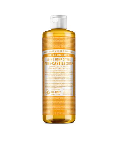 Dr Bronner's 18-in-1 Citrus Orange Pure-Castile Liquid Soap Made with Organic Oils Used for Face Body Hair Laundry Pets and Dishes Certified Fair Trade & Vegan Friendly 473ml Recycled Bottle Citrus Orange 473ml