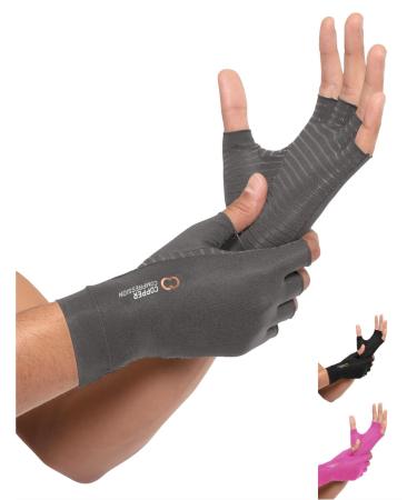 Copper Compression Arthritis Gloves | Fingerless Arthritis Carpal Tunnel Pain Relief Gloves For Men & Women | Hand Support Wrist Brace For Rheumatoid Tendonitis Swelling Crocheting - Grey S Grey Small (1 Pair)