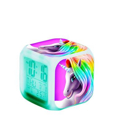 Unicorn Digital Alarm Clocks for Girls LED Night Glowing Cube LCD Clock with Light Children Wake Up Bedside Clock Birthday Gifts for Kids Women Bedroom (Rainbow)