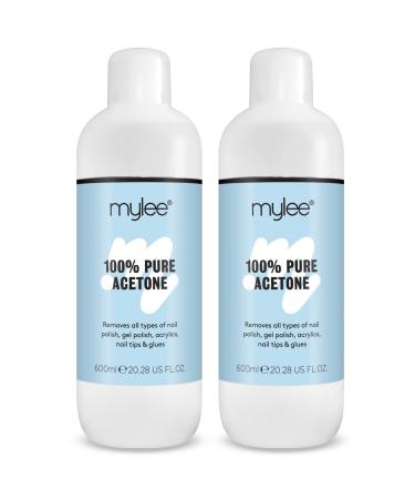 Mylee 100% Pure Acetone Professional Nail Polish Remover for UV/LED Gel Soak Off (2x 600ml) 600 ml (Pack of 2)