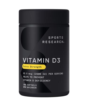 Sports Research Vitamin D3 2500iu (25mcg) with Coconut Oil - Vitamin D for Immune & Bone Support - Non-GMO Verified Gluten & Soy Free (360 Liquid Softgels) 360 count (Pack of 1) 2500iu