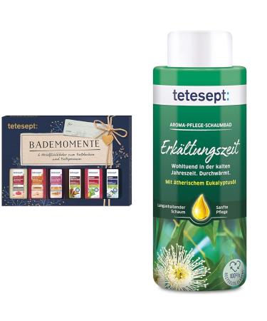 Tetesept bathrooms gift set bathrooms-bathing additive test set with gift hanger & aroma care foam bath cold time-bathing additive with essential eucalyptus oil 20 ml (6 Pack) gift set pollutionary moments bundle with aroma care foam bathroom