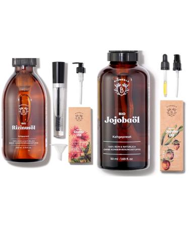 Bionoble castor oil organic 200ml & jojoba oil organic 50ml - 100% pure natural and cold -pressed - face body hair beard nails - vegan and cruelty free - jojoba oil - glass bottle + pumping 200ml ( + mascara) bundle with jojoba oil organic 50ml