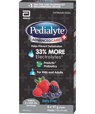 Pedialyte AdvancedCare Plus Electrolyte Powder Sticks Value Pack Electrolytes For Dehydration Electrolyte Powder Packets Berry Frost 6x17g Berry Frost Nutritional Supplement