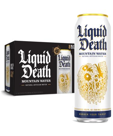 Liquid Death Still Mountain Water 8-Pack (King Size 19.2oz Cans) Real Mountain Source Natural Minerals & Electrolytes Mountain Water - Still 19.2 Fl Oz (Pack of 8)