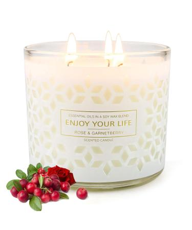 Candles for Home Scented, Rose Berry, Mothers Day Gifts, Large 3 Wick Candles, 14.5Oz 125h Soy Candles, Aromatherapy Candle, Ideal for Stress Relief, Meditation, Yoga, Gifts for Women, Birthday