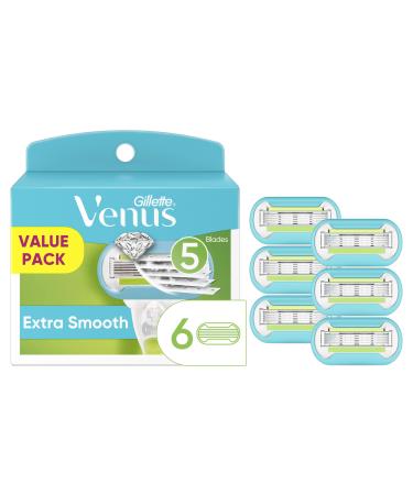 Gillette Venus Extra Smooth Womens Razor Blade Refills, 6 Count, Designed for a Close, Smooth Shave, light blue 6 Refills
