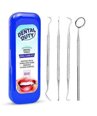 Dental Hygiene Kit - Calculus & Plaque Remover Dental Tool Set - Stainless Steel Tarter Scraper, Tooth Pick, and Mouth Mirror - Dentist Instrument Set for Teeth Cleaning (Blue)