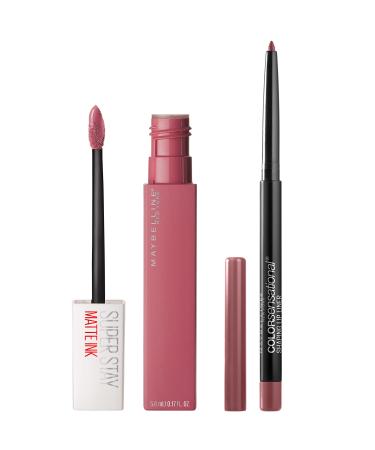 Maybelline Super Stay Matte Ink Liquid Lipstick + Color Sensational Lip Liner Makeup Bundle Includes 1 Lipstick in Lover and 1 Lip Liner in Almond Rose Maybelline Super Stay Matte Ink Liquid Lipstick Makeup Lover and Color Sensational Lip Liner Bundle 2 P
