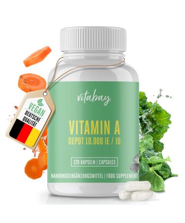 Vitabay vitamin A high dosles vegan - 120 vitamin a retinol capsules 10000 ie - vitamins a for eyes skin & immune system - Retinol vitamin A tablets - Vit a vitamin A Vegan & laboratory test 120 pieces (1 Pack)