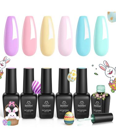 Beetles Pastel Gel Nail Polish Kit-6 Pcs Pastel Pink Nude Gel Polish Spring Summer Gel Polish Pastel Yellow Blue Gel Polish Soak Off Nail Lamp Gel Polish Easter Decoration Gifts for Women Manicure Kit