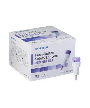 McKesson Safety Lancets, Sterile, Push-Button, 28 Gauge Needle, 1.5 mm, 100 Count, 1 Pack