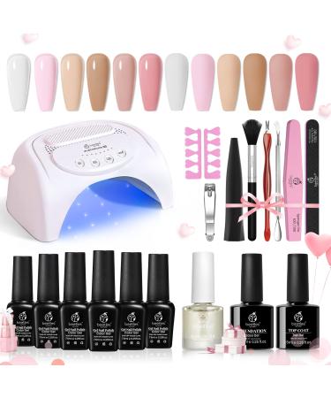 Beetles Gel Nail Polish Kit with U V LED Light 48W 6 Colors Jelly Milky White Sheer Pink Nude Gel Polish Starter Kit Manicure  Soak off U V Gel Nail Polish Set Salon DIY Home Gel Nail Gift for Women A-Jelly Nude Pink