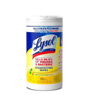 Lysol Disinfectant Wipes, Multi-Surface Antibacterial Cleaning Wipes, For Disinfecting and Cleaning, Lemon and Lime Blossom, 80 Count (Pack of 1)