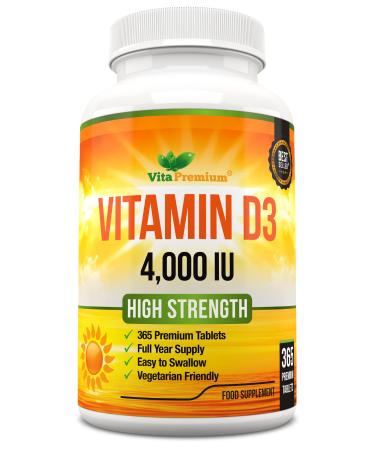 Vitamin D 4 000 IU Tablets Maximum Strength Vitamin D3 Supplement 365 Easy to Swallow Tablets - Full Year Supply 4 000 IU Vitamin D