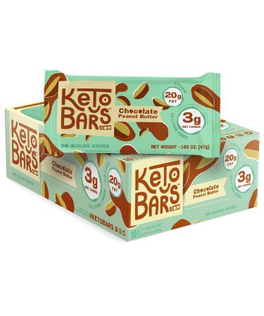 KETO BARS : The Original High Fat Low Carb Ketogenic Bar. Gluten Free Vegan Homemade with simple ingredients. [Chocolate Peanut Butter 10 Pack]