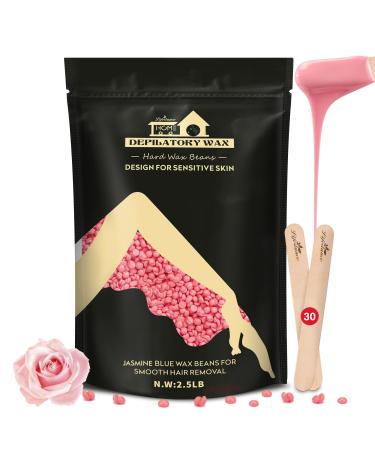 2.5lb Wax Beads Hair Removal Kit Lifestance Hard Wax Beans Brazilian Bikini Wax Beads with 30 Applicators Rose Wax for Face Facial Body Legs Women Men Large Pearl Beads for Wax Warmers Rose Wax 1 Piece Set