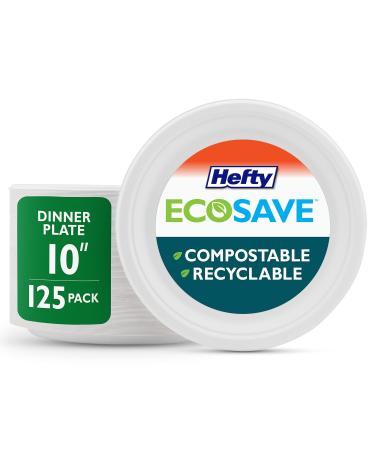 "Hefty ECOSAVE Compostable Disposable Paper Plates Dinner 10" 125 Count
